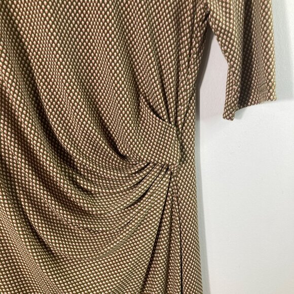 Womens Banana Republic Faux Wrap Dress 1/2 Sleeve Brown White S Polyester Spande - Picture 5 of 9